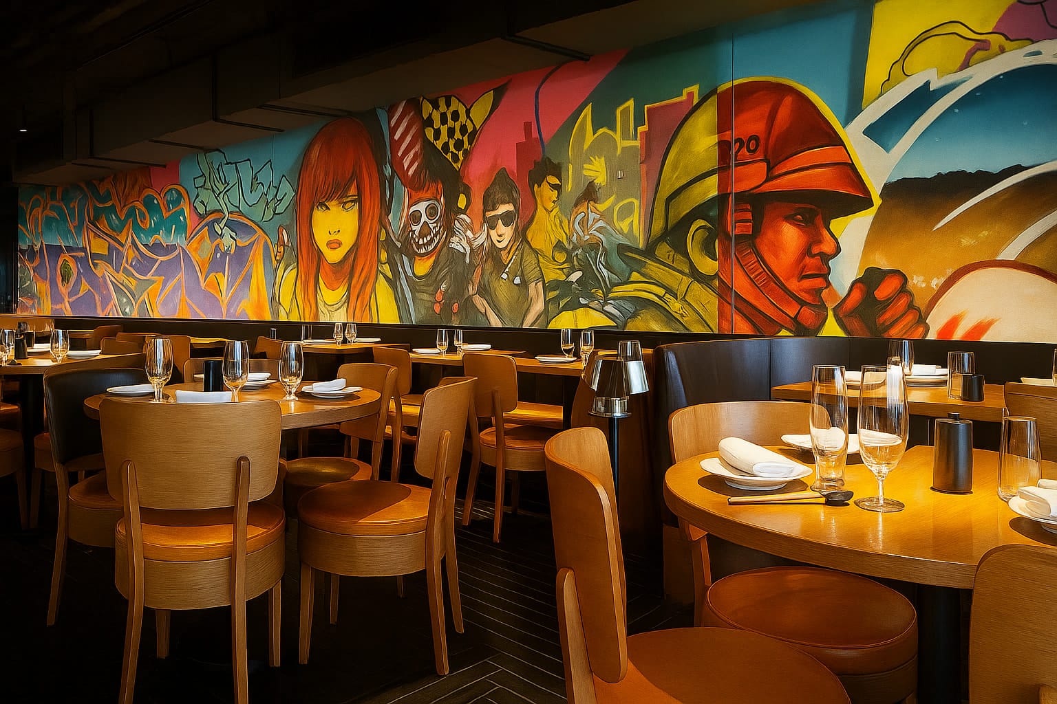 Commercial wall mural in a restaurant or retail space
